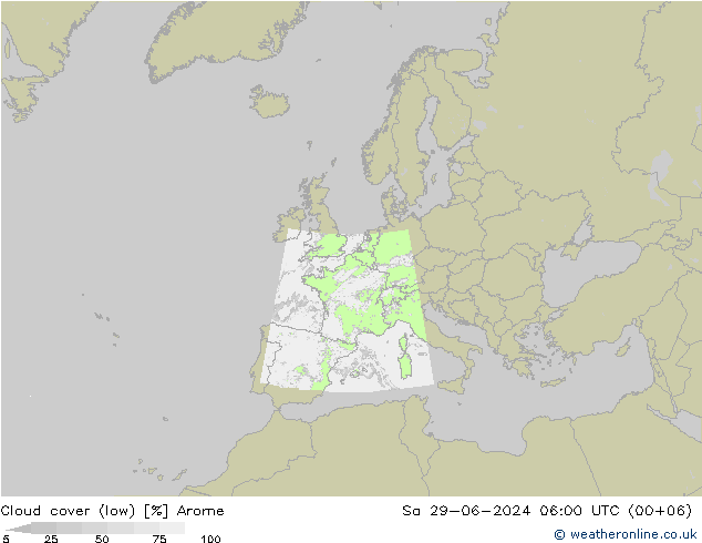 Bewolking (Laag) Arome za 29.06.2024 06 UTC