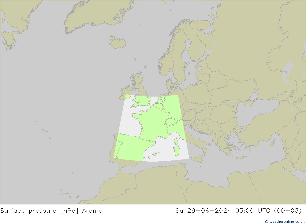 地面气压 Arome 星期六 29.06.2024 03 UTC
