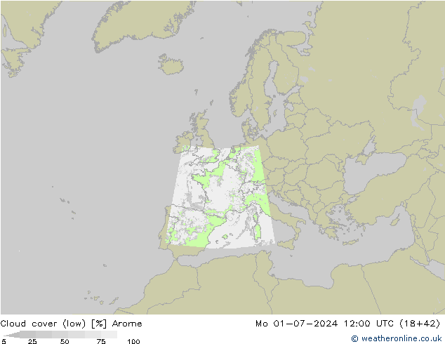 Bewolking (Laag) Arome ma 01.07.2024 12 UTC