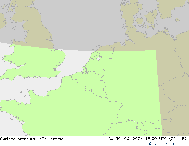 Luchtdruk (Grond) Arome zo 30.06.2024 18 UTC