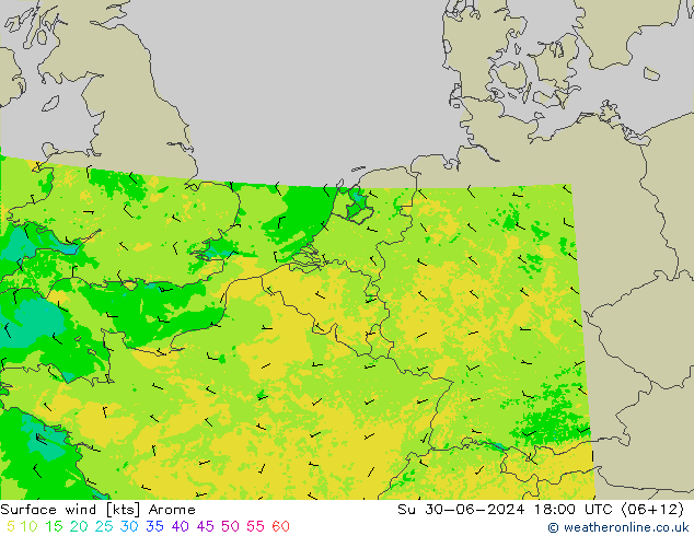 风 10 米 Arome 星期日 30.06.2024 18 UTC