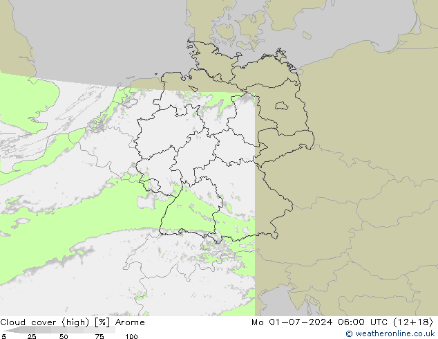 Bewolking (Hoog) Arome ma 01.07.2024 06 UTC