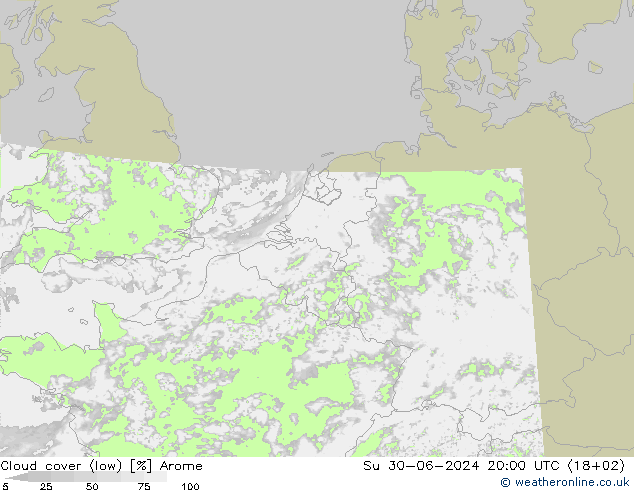 Bewolking (Laag) Arome zo 30.06.2024 20 UTC
