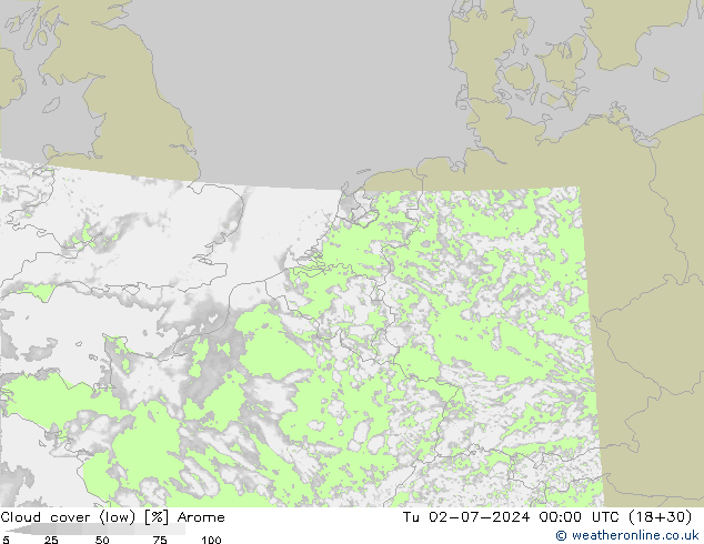 Bewolking (Laag) Arome di 02.07.2024 00 UTC