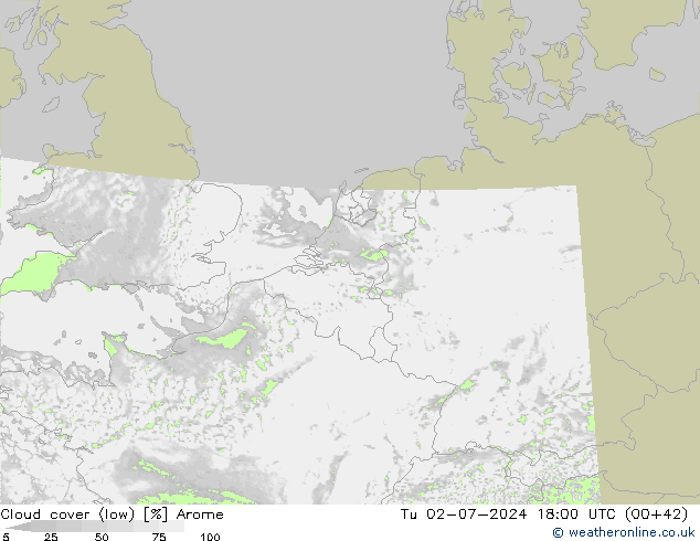 Bewolking (Laag) Arome di 02.07.2024 18 UTC