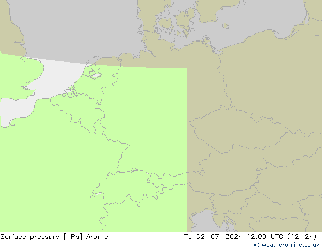 地面气压 Arome 星期二 02.07.2024 12 UTC