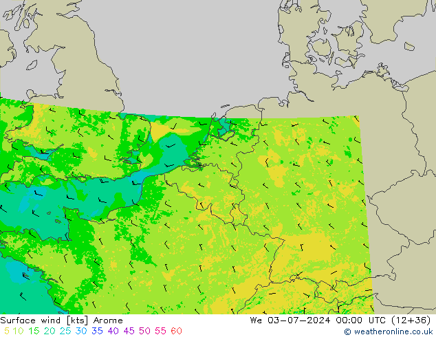Wind 10 m Arome wo 03.07.2024 00 UTC