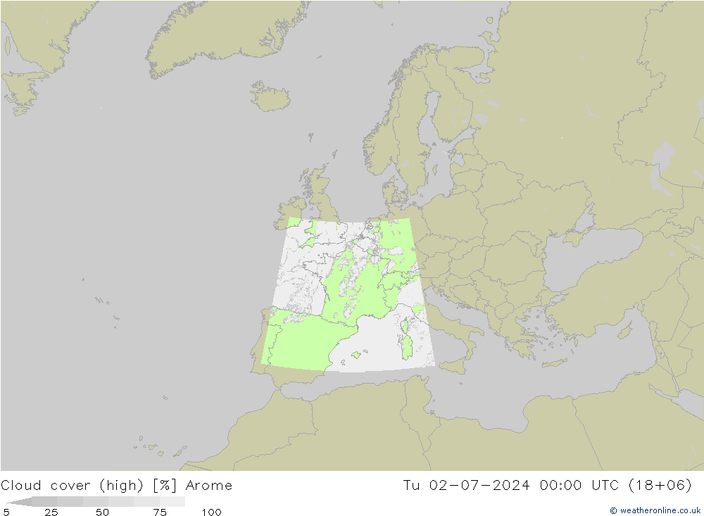 Bewolking (Hoog) Arome di 02.07.2024 00 UTC