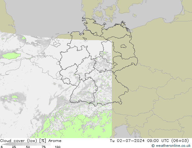 云 (低) Arome 星期二 02.07.2024 09 UTC