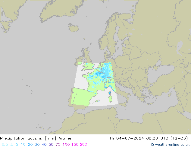 Totale neerslag Arome do 04.07.2024 00 UTC