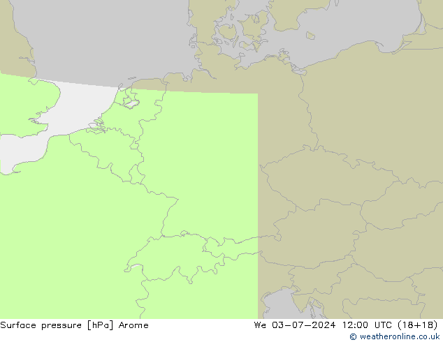 地面气压 Arome 星期三 03.07.2024 12 UTC