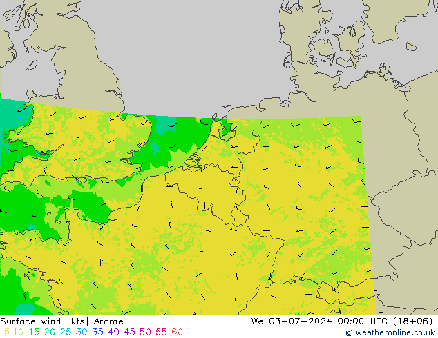 Wind 10 m Arome wo 03.07.2024 00 UTC