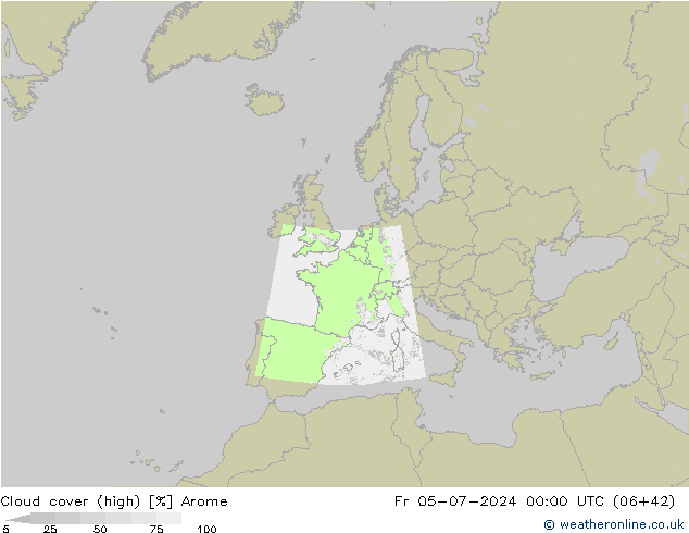 Bewolking (Hoog) Arome vr 05.07.2024 00 UTC