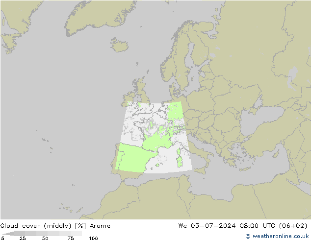 Bewolking (Middelb.) Arome wo 03.07.2024 08 UTC