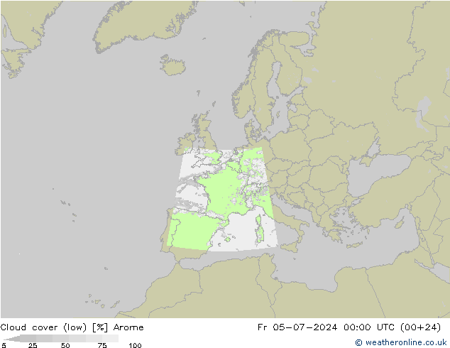 Bewolking (Laag) Arome vr 05.07.2024 00 UTC