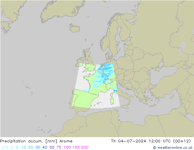 Precipitation accum. Arome 星期四 04.07.2024 12 UTC