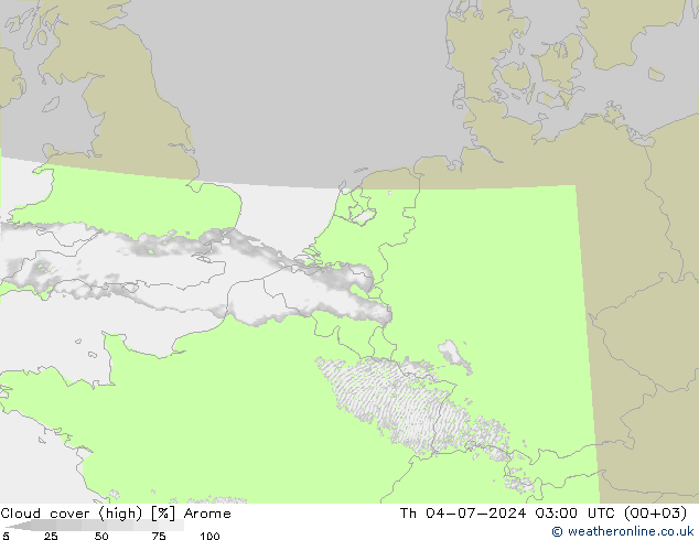 Bewolking (Hoog) Arome do 04.07.2024 03 UTC