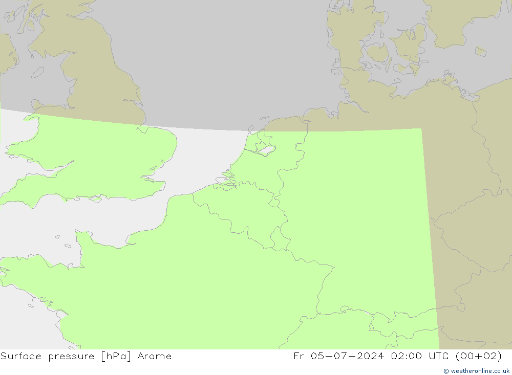 Luchtdruk (Grond) Arome vr 05.07.2024 02 UTC
