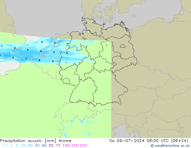 Totale neerslag Arome za 06.07.2024 06 UTC