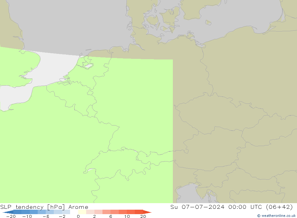 Druktendens (+/-) Arome zo 07.07.2024 00 UTC