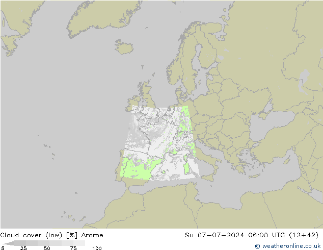 Bewolking (Laag) Arome zo 07.07.2024 06 UTC