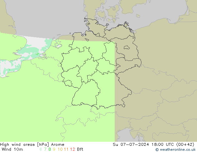 Windvelden Arome zo 07.07.2024 18 UTC