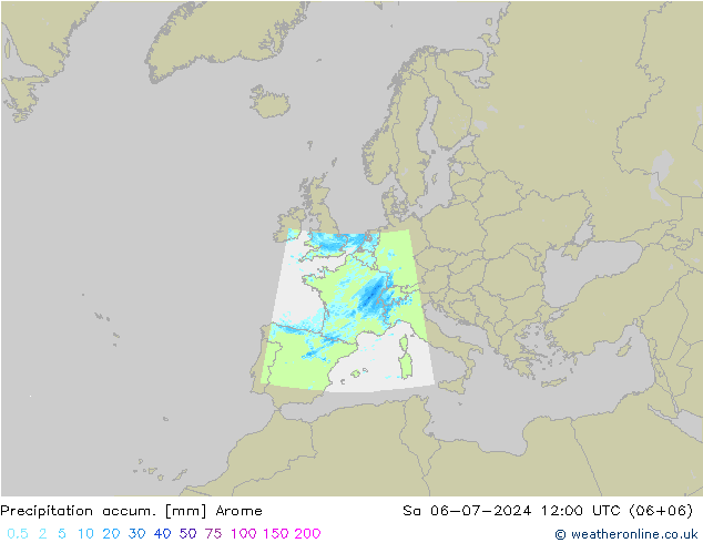Totale neerslag Arome za 06.07.2024 12 UTC