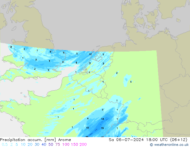Totale neerslag Arome za 06.07.2024 18 UTC