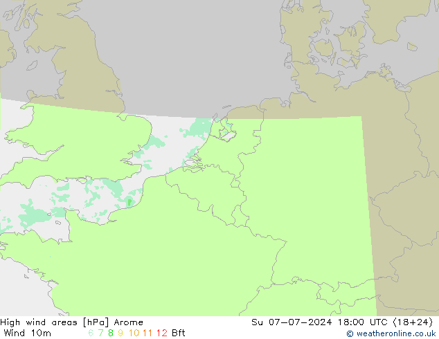 High wind areas Arome 星期日 07.07.2024 18 UTC