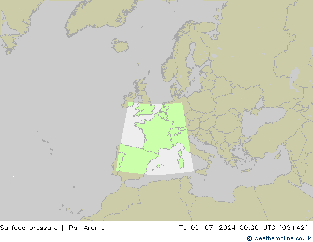 地面气压 Arome 星期二 09.07.2024 00 UTC