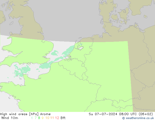 Windvelden Arome zo 07.07.2024 08 UTC