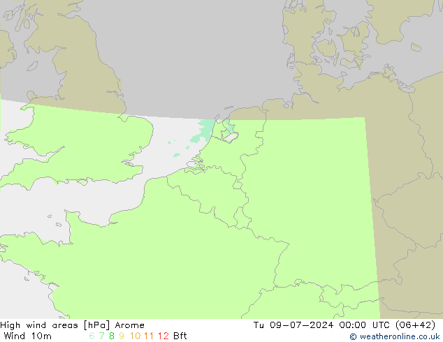 Windvelden Arome di 09.07.2024 00 UTC