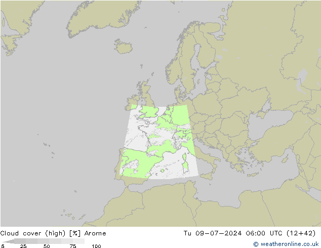 Bewolking (Hoog) Arome di 09.07.2024 06 UTC