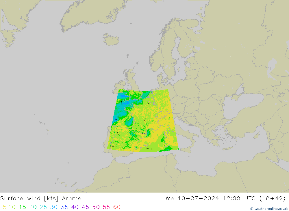 Wind 10 m Arome wo 10.07.2024 12 UTC