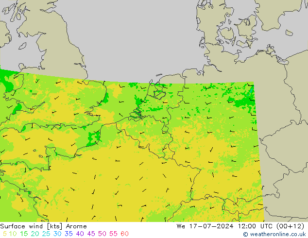 风 10 米 Arome 星期三 17.07.2024 12 UTC
