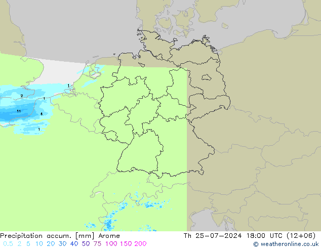 Totale neerslag Arome do 25.07.2024 18 UTC