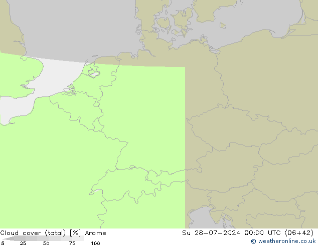 Bewolking (Totaal) Arome zo 28.07.2024 00 UTC