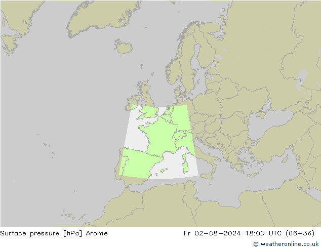 Luchtdruk (Grond) Arome vr 02.08.2024 18 UTC