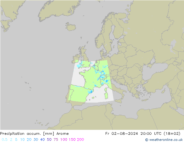 Precipitation accum. Arome 星期五 02.08.2024 20 UTC