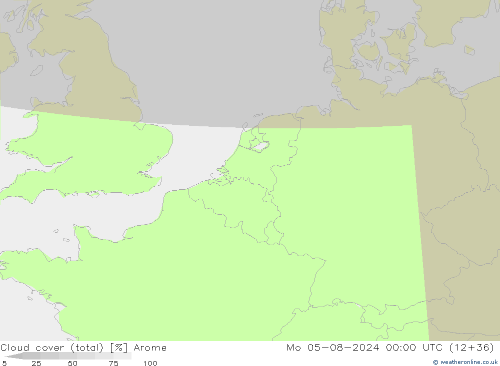 Bewolking (Totaal) Arome ma 05.08.2024 00 UTC
