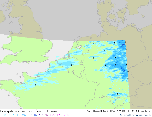 Totale neerslag Arome zo 04.08.2024 12 UTC