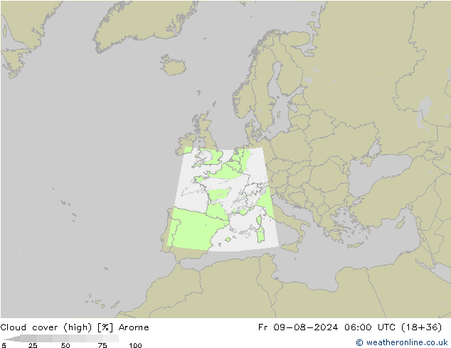 Bewolking (Hoog) Arome vr 09.08.2024 06 UTC