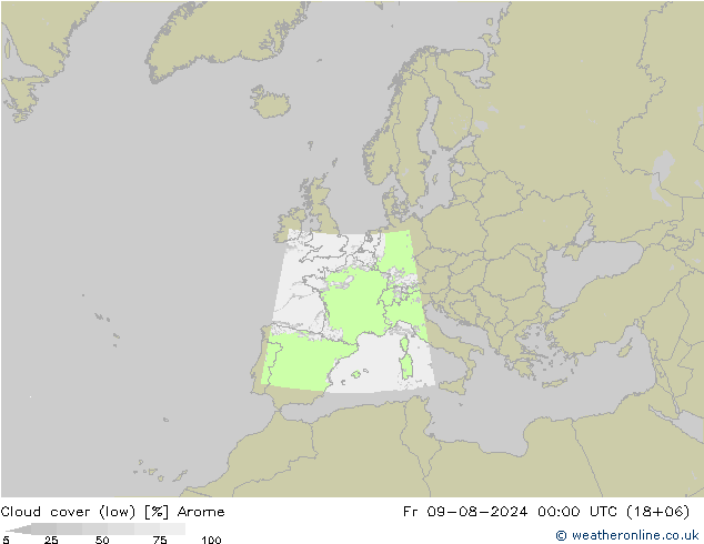 Bewolking (Laag) Arome vr 09.08.2024 00 UTC