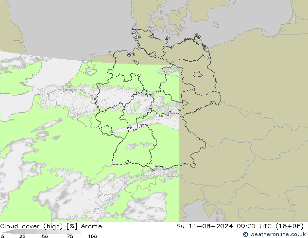 Bewolking (Hoog) Arome zo 11.08.2024 00 UTC