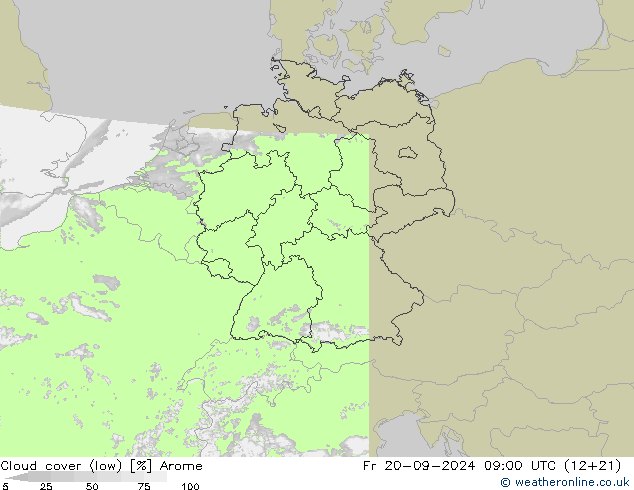 облака (низкий) Arome пт 20.09.2024 09 UTC