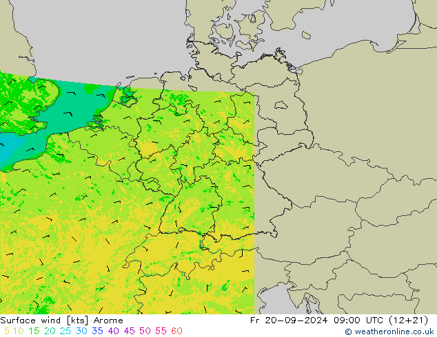 Rüzgar 10 m Arome Cu 20.09.2024 09 UTC