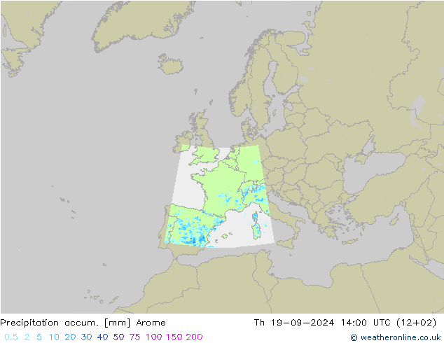 Totale neerslag Arome do 19.09.2024 14 UTC