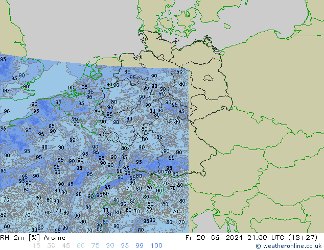 RH 2m Arome  20.09.2024 21 UTC