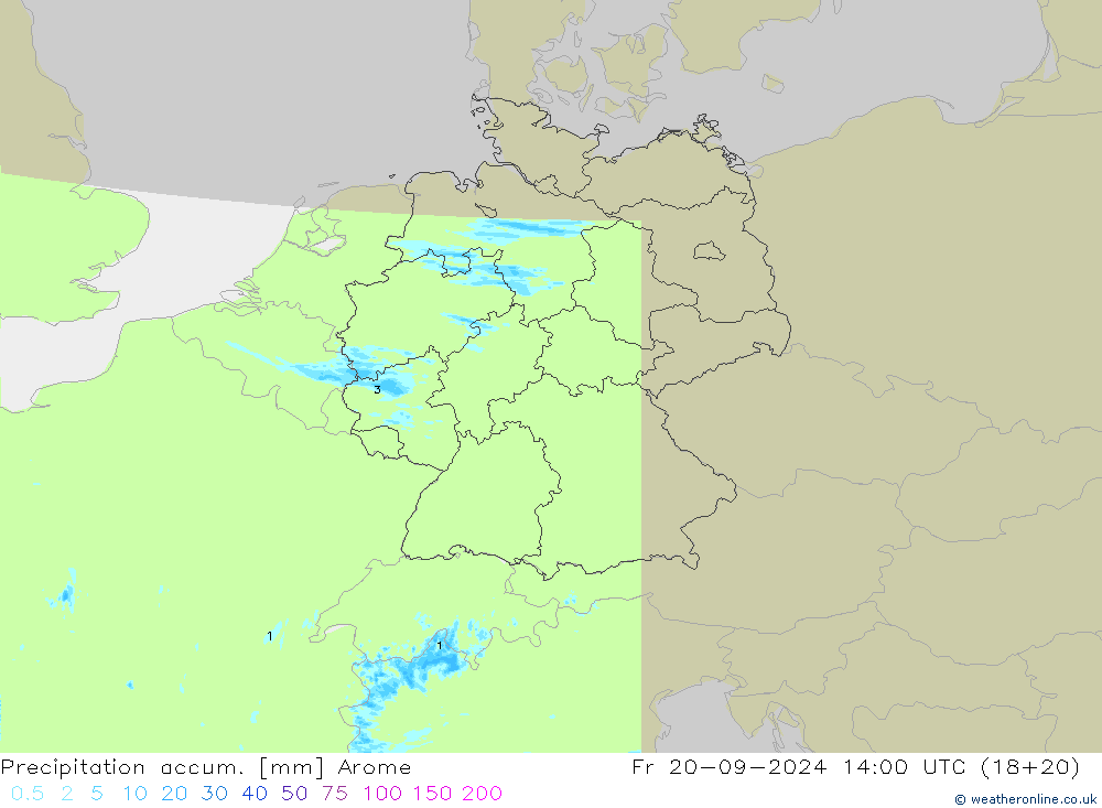 Precipitation accum. Arome pt. 20.09.2024 14 UTC