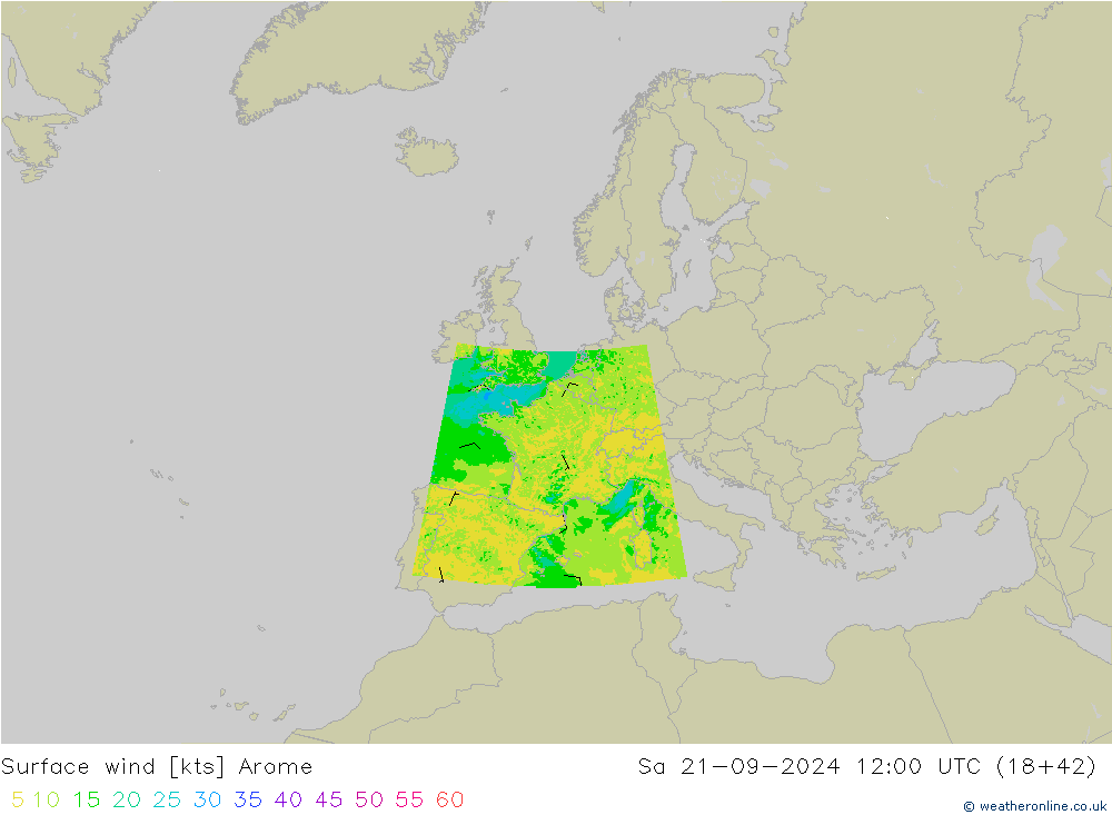 Surface wind Arome Sa 21.09.2024 12 UTC